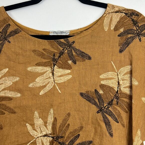 Elena Baldi DragonFly 100% Linen Mustard Yellow Ruffle Sleeve Blouse Small - Picture 8 of 14